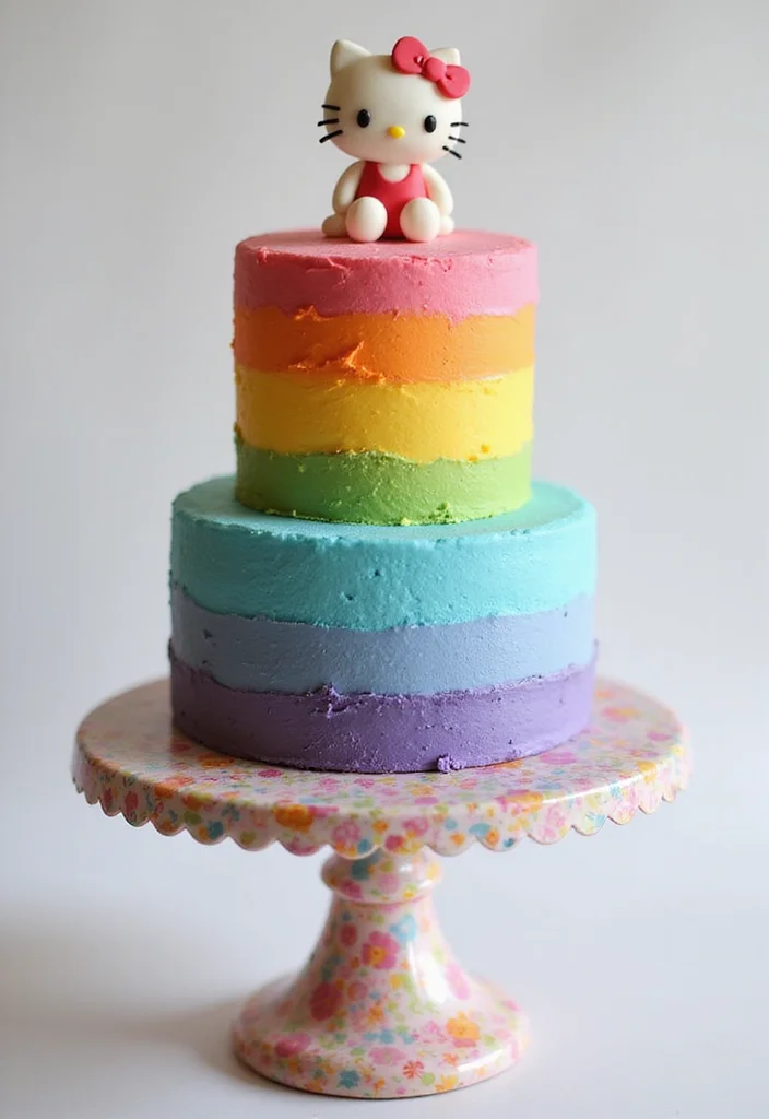 10 Adorable Hello Kitty Cake Ideas That Will Make Your Party Purr-fect! - 3. Rainbow Hello Kitty Cake