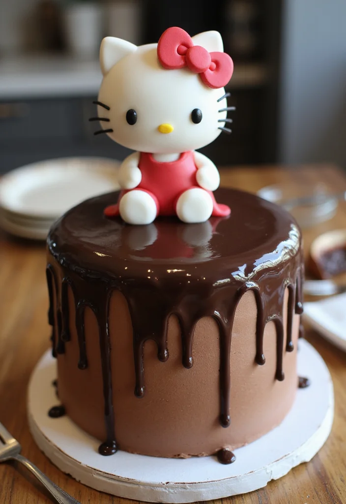 10 Adorable Hello Kitty Cake Ideas That Will Make Your Party Purr-fect! - 4. Hello Kitty Chocolate Drip Cake