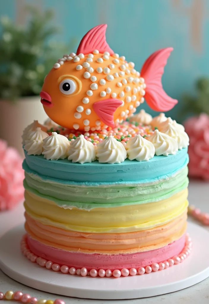 11 Cute Fish Birthday Cake Ideas That Your Child Will Love! - 8. Rainbow Fish Cake