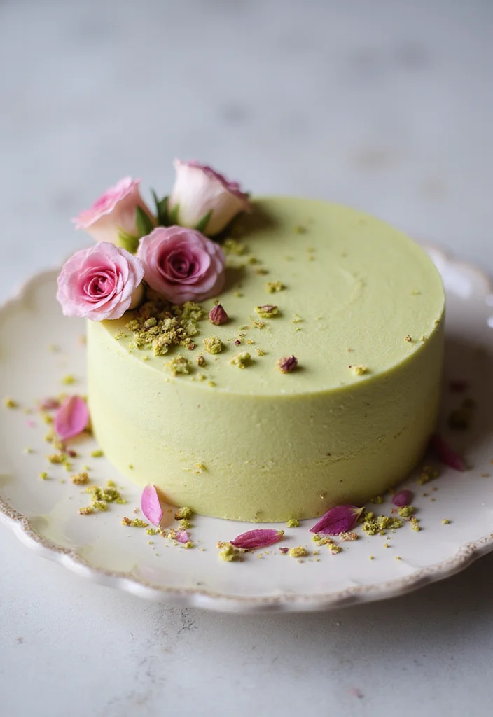 12 Minimalist Cake Ideas That Prove Less is More in Aesthetics! - 12. Pistachio Rose Cake