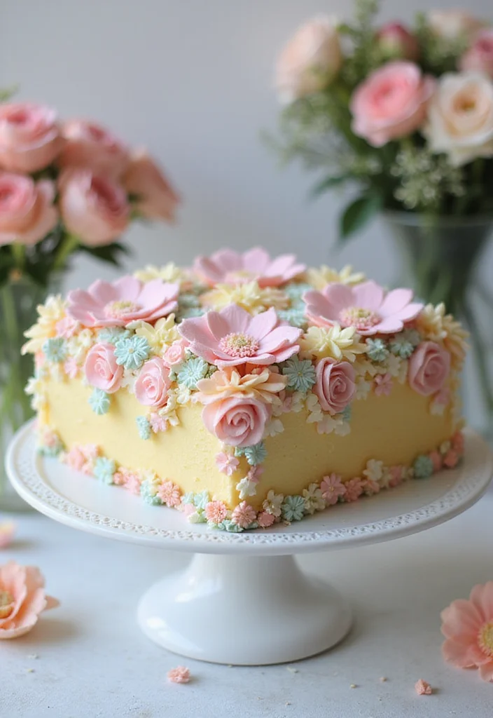 14 Square Cake Designs with Fondant That Will Blow Your Mind (#9 Is a Must-See!) - 1. The Floral Delight