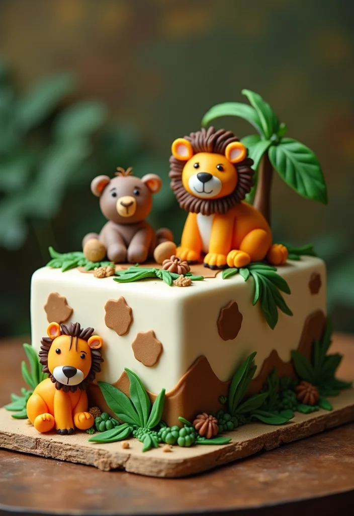 14 Square Cake Designs with Fondant That Will Blow Your Mind (#9 Is a Must-See!) - 13. Sweet Safari