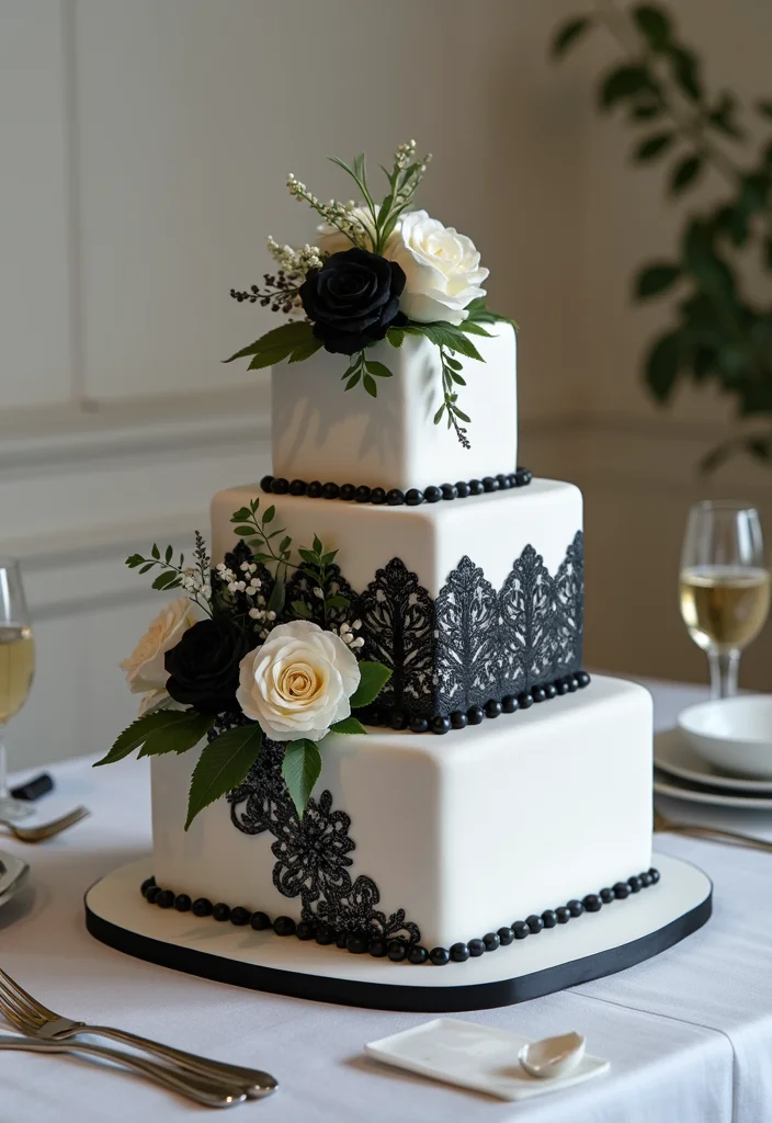 14 Square Cake Designs with Fondant That Will Blow Your Mind (#9 Is a Must-See!) - 5. Elegant Black and White
