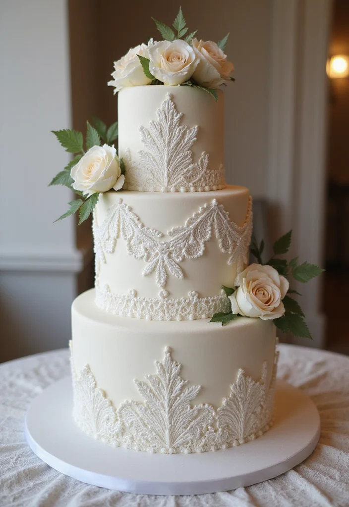 15 Colorful Wedding Cakes That Are Works of Art (Wait Until You See #7!) - 13. Vintage Lace Cake