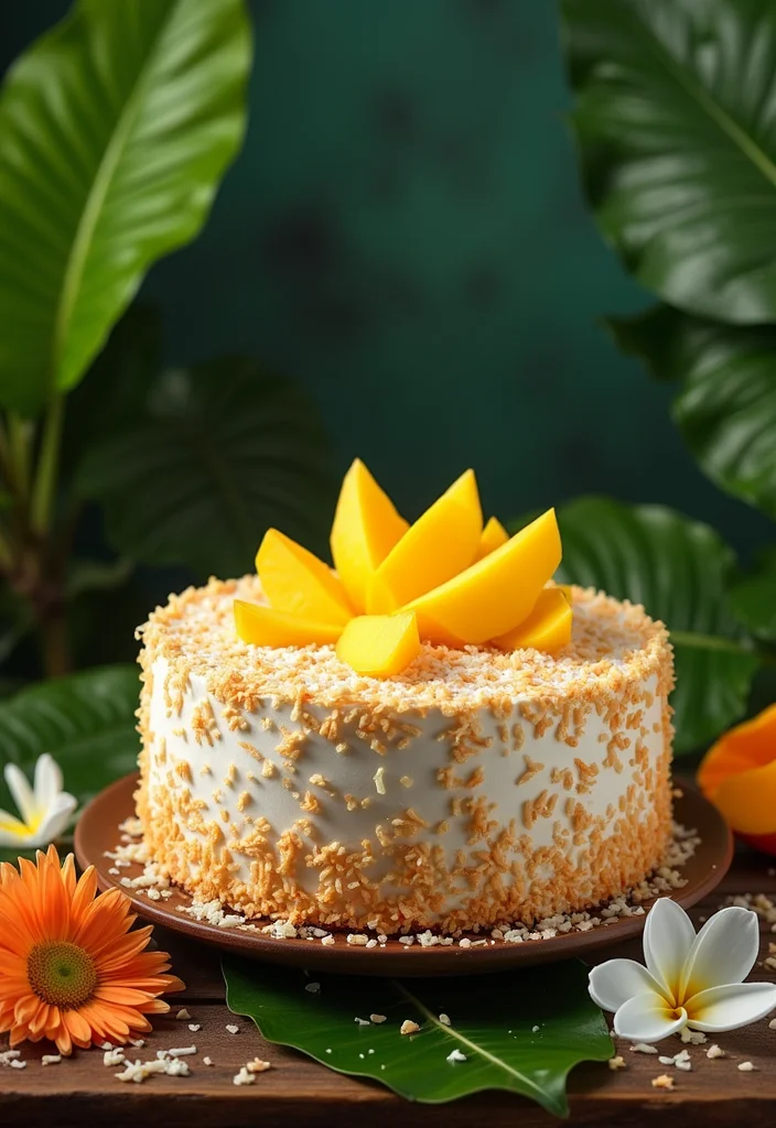 16 Fresh Mango Cake Decoration Ideas Perfect for Summer Gatherings! - 1. Tropical Mango Coconut Cake