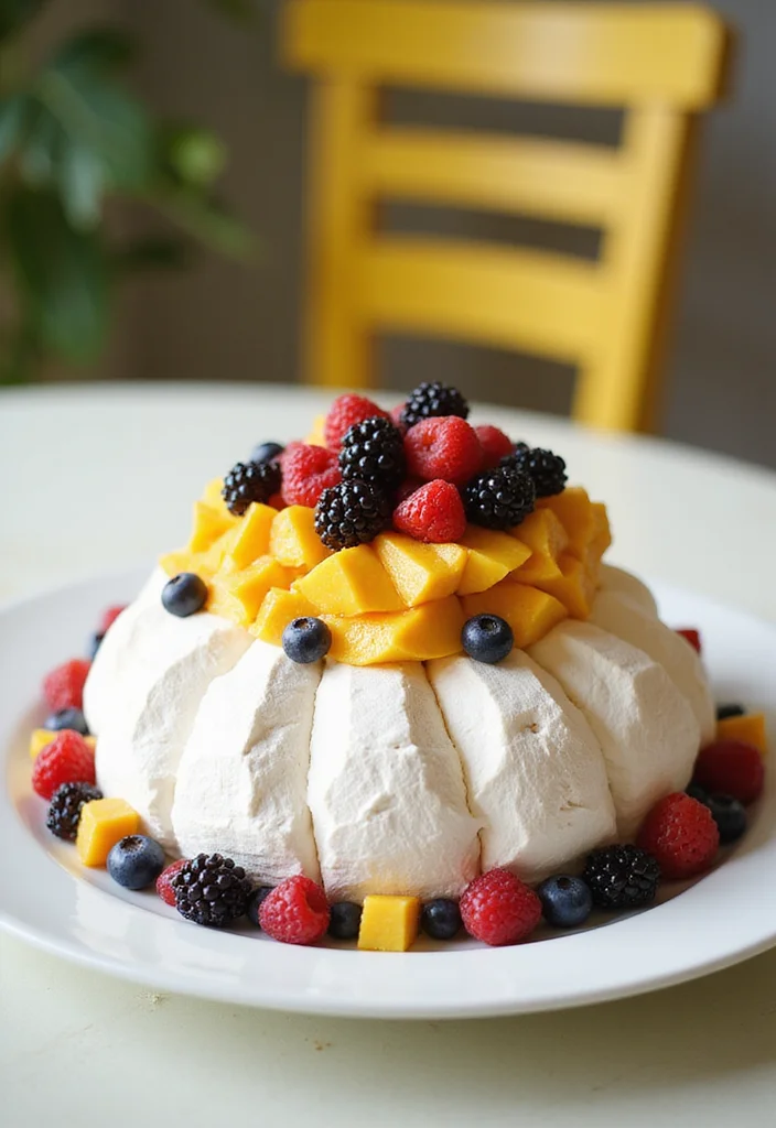 16 Fresh Mango Cake Decoration Ideas Perfect for Summer Gatherings! - 15. Mango and Berry Pavlova