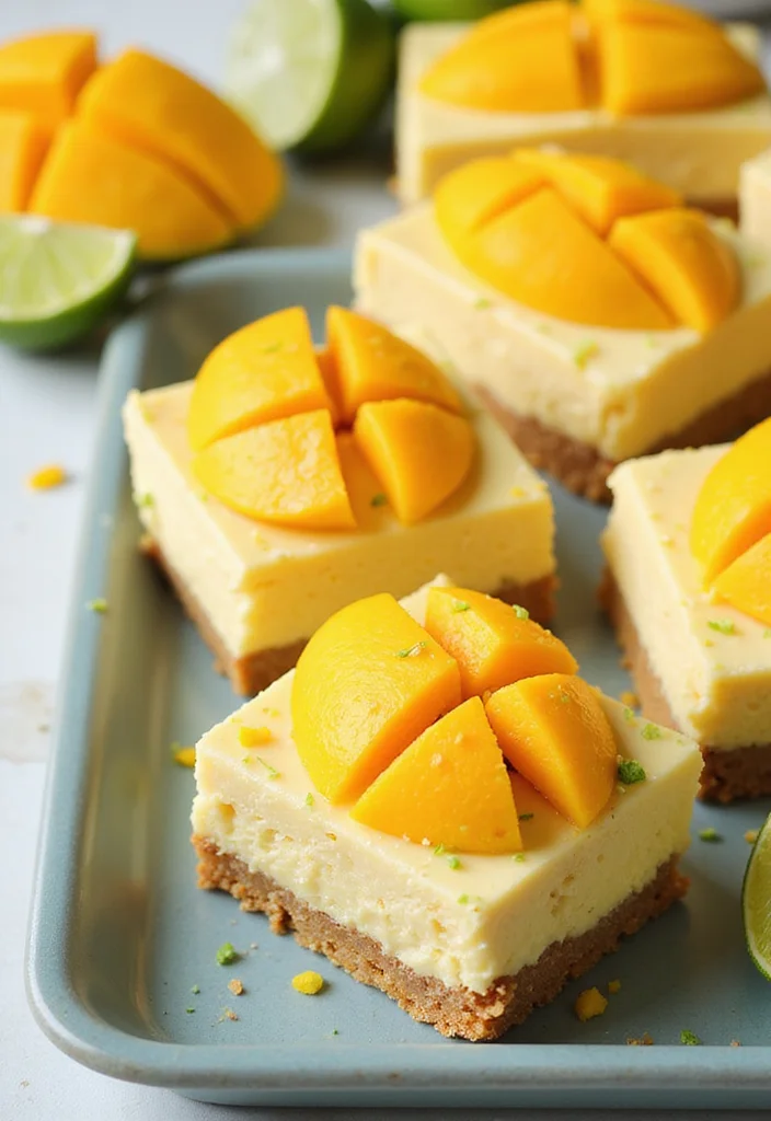 16 Fresh Mango Cake Decoration Ideas Perfect for Summer Gatherings! - 16. Mango and Lime Cheesecake Bars