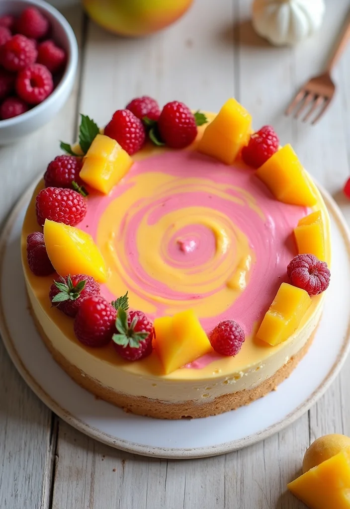 16 Fresh Mango Cake Decoration Ideas Perfect for Summer Gatherings! - 8. Mango Raspberry Swirl Cake