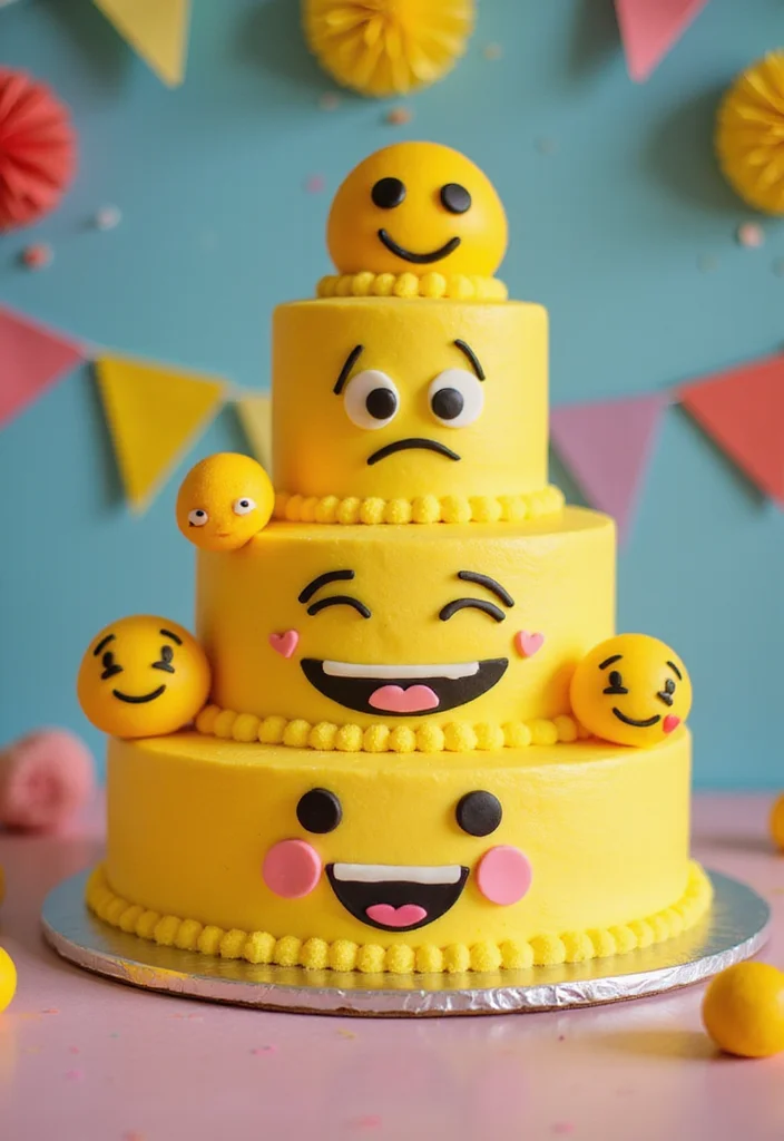 20 Fun 3 Tier Birthday Cake Designs That Are Total Show-Stoppers! - 12. Emoji Cake