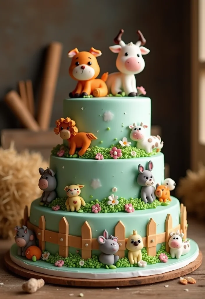 20 Fun 3 Tier Birthday Cake Designs That Are Total Show-Stoppers! - 17. Farmyard Friends Cake