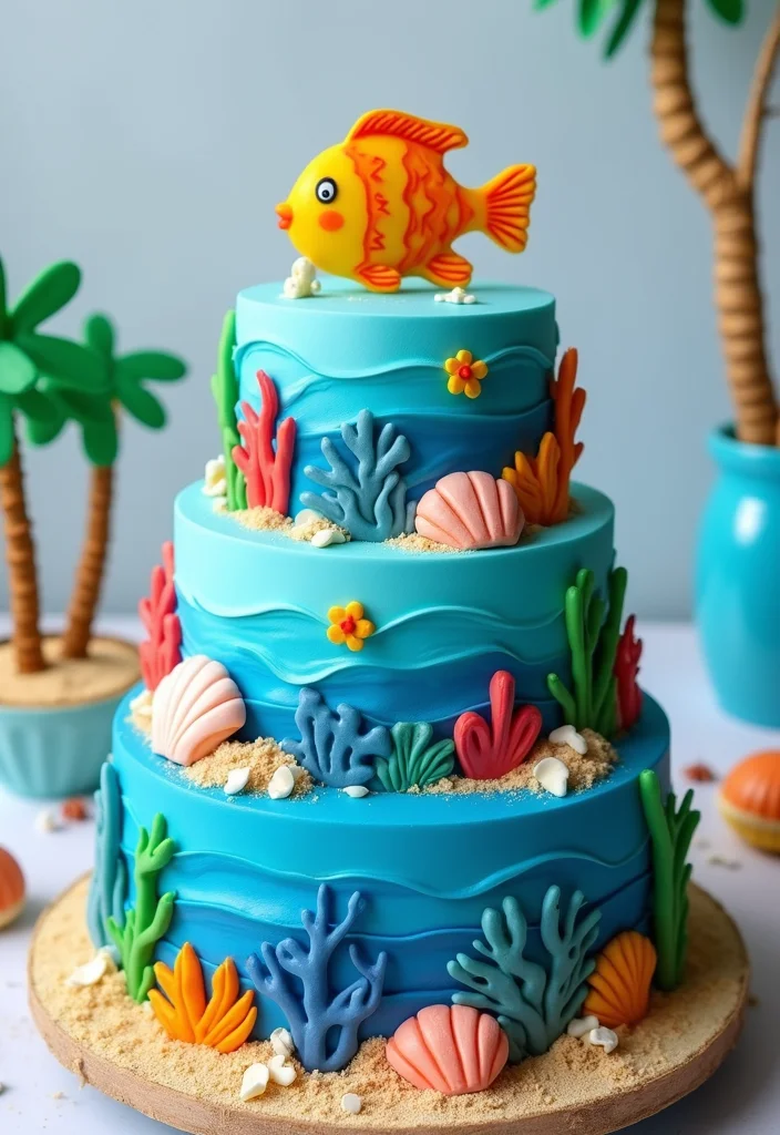 20 Fun 3 Tier Birthday Cake Designs That Are Total Show-Stoppers! - 5. Under the Sea Cake