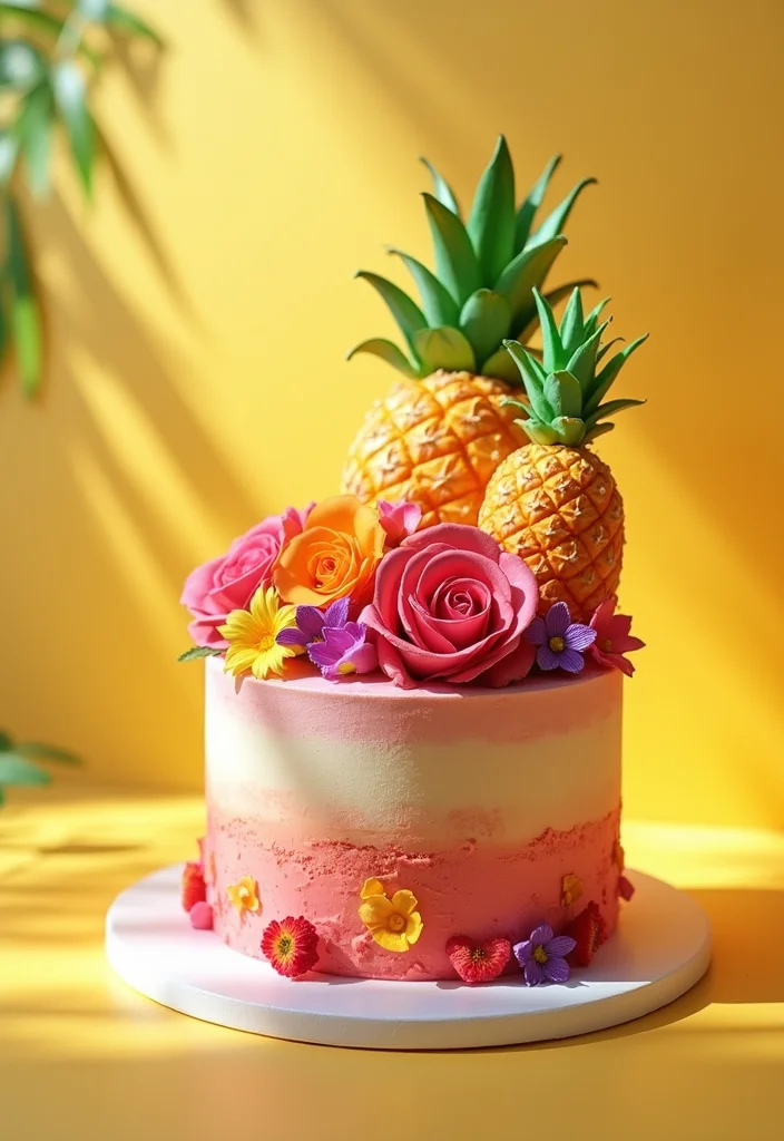 20 Stunning Rose Cake Ideas That Will Make Your Dessert Dreams Come True! - 14. Tropical Rose Cake