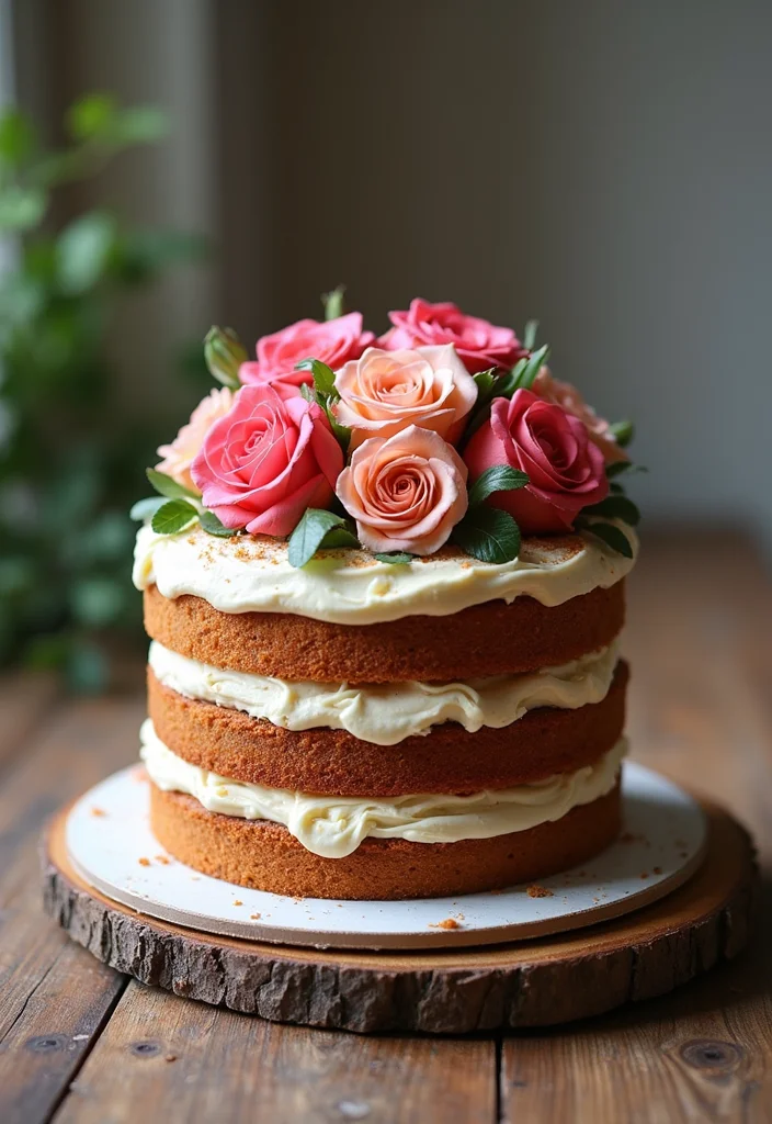 20 Stunning Rose Cake Ideas That Will Make Your Dessert Dreams Come True! - 3. Rustic Naked Rose Cake