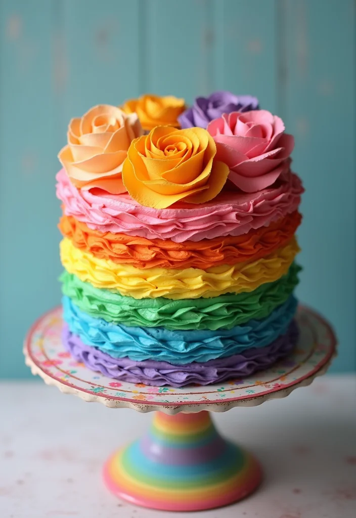 20 Stunning Rose Cake Ideas That Will Make Your Dessert Dreams Come True! - 4. Whimsical Rainbow Rose Cake