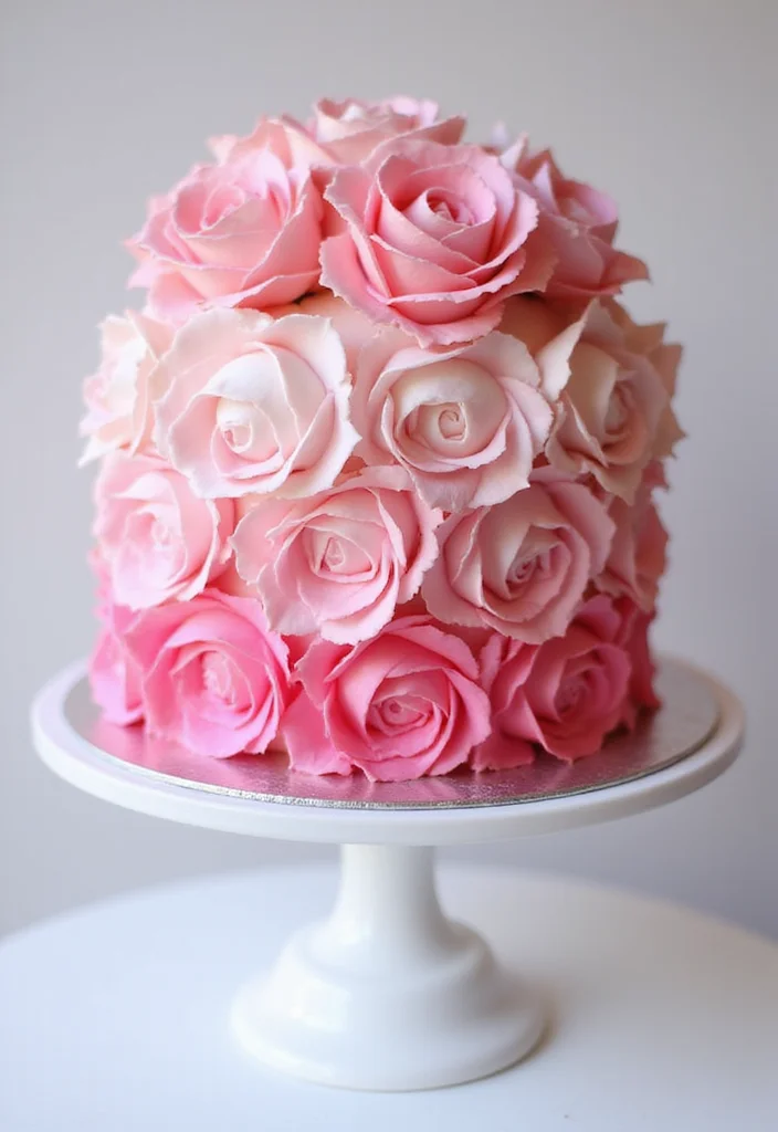 20 Stunning Rose Cake Ideas That Will Make Your Dessert Dreams Come True! - 8. Pink Ombre Rose Cake