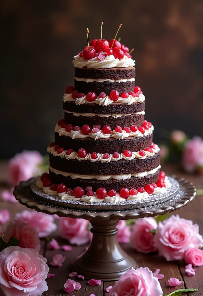 21 Jaw-Dropping Black Forest Cake Designs to Impress Your Friends (Especially #12!) - 12. Show-Stopping Tiered Cake
