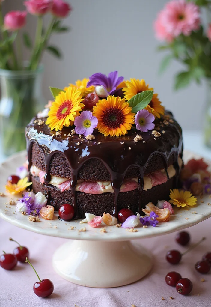 21 Jaw-Dropping Black Forest Cake Designs to Impress Your Friends (Especially #12!) - 5. Floral Fantasy