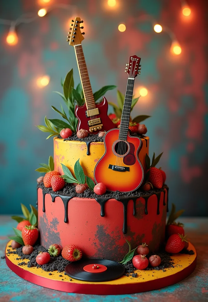 22 Themed 60th Birthday Cakes for Men That Will Make His Day Unforgettable (You’ll Love #9!) - 20. Retro Rock ’n’ Roll Cake