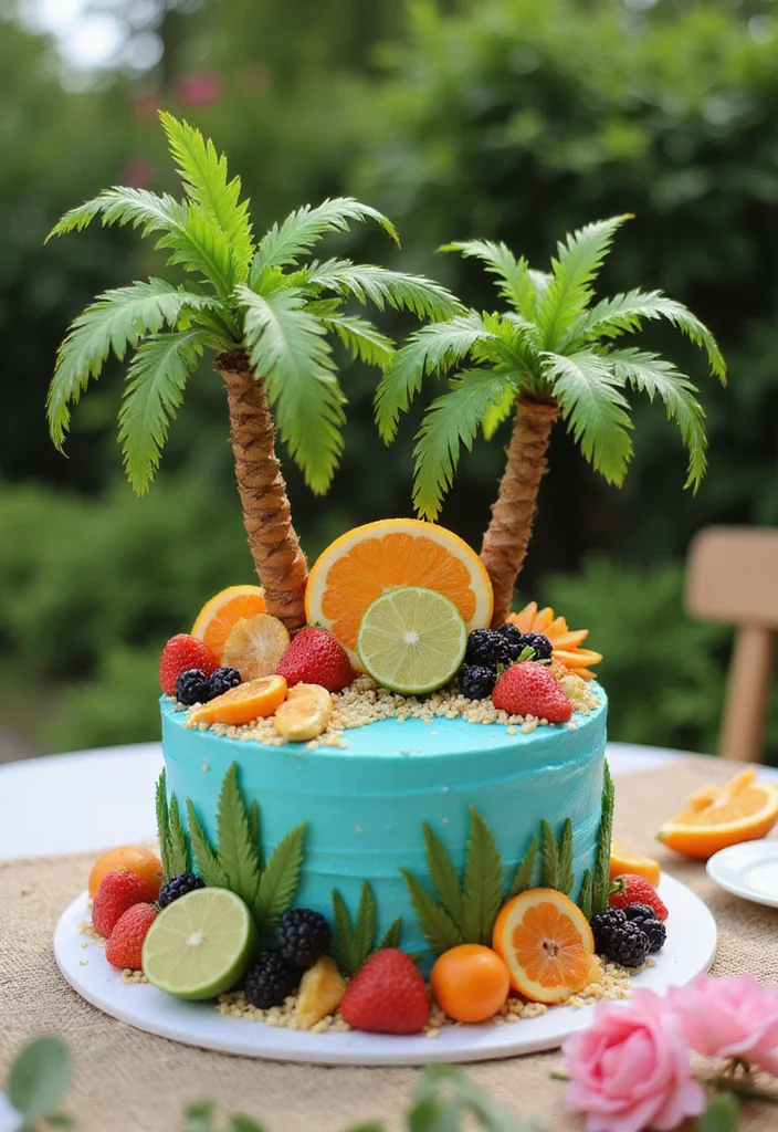 22 Themed 60th Birthday Cakes for Men That Will Make His Day Unforgettable (You’ll Love #9!) - 22. Tropical Paradise Cake