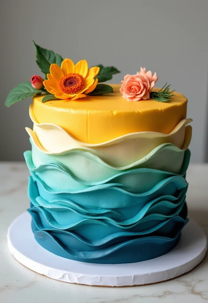 Discover 15 Stunning Moana Cake Designs That Will Leave Everyone in Awe! - 11. Oceanic Sunset Cake