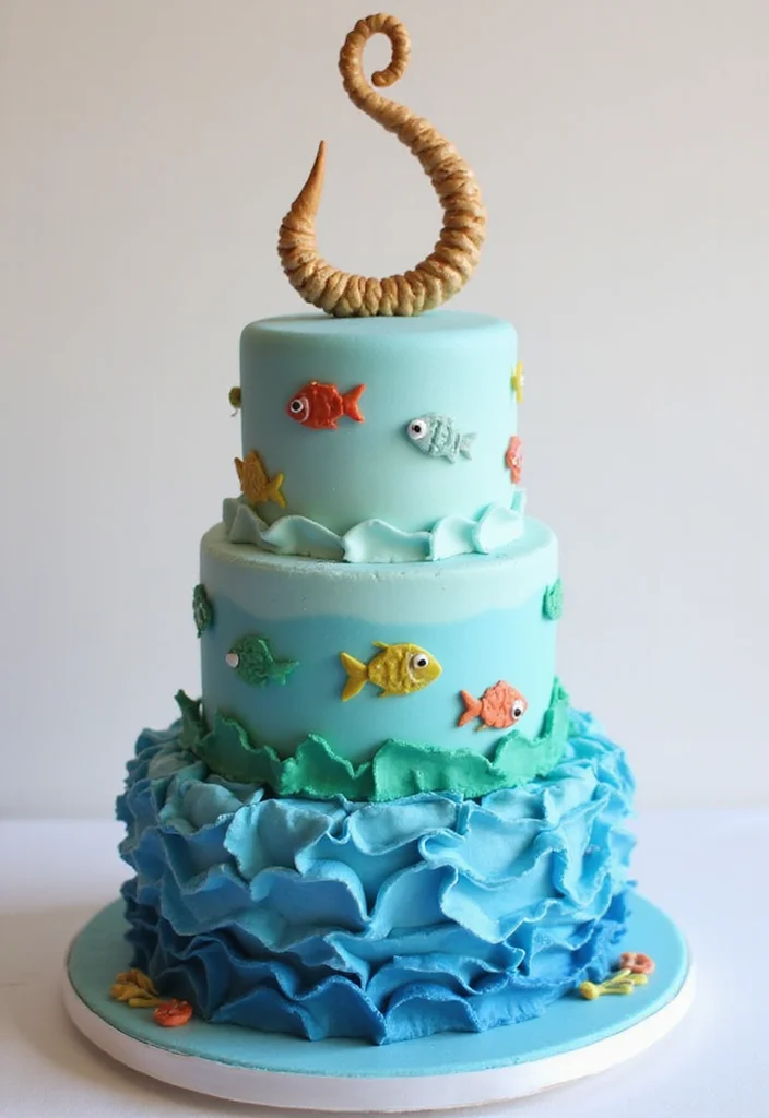 Discover 15 Stunning Moana Cake Designs That Will Leave Everyone in Awe! - 2. Maui’s Magical Fishing Hook Cake