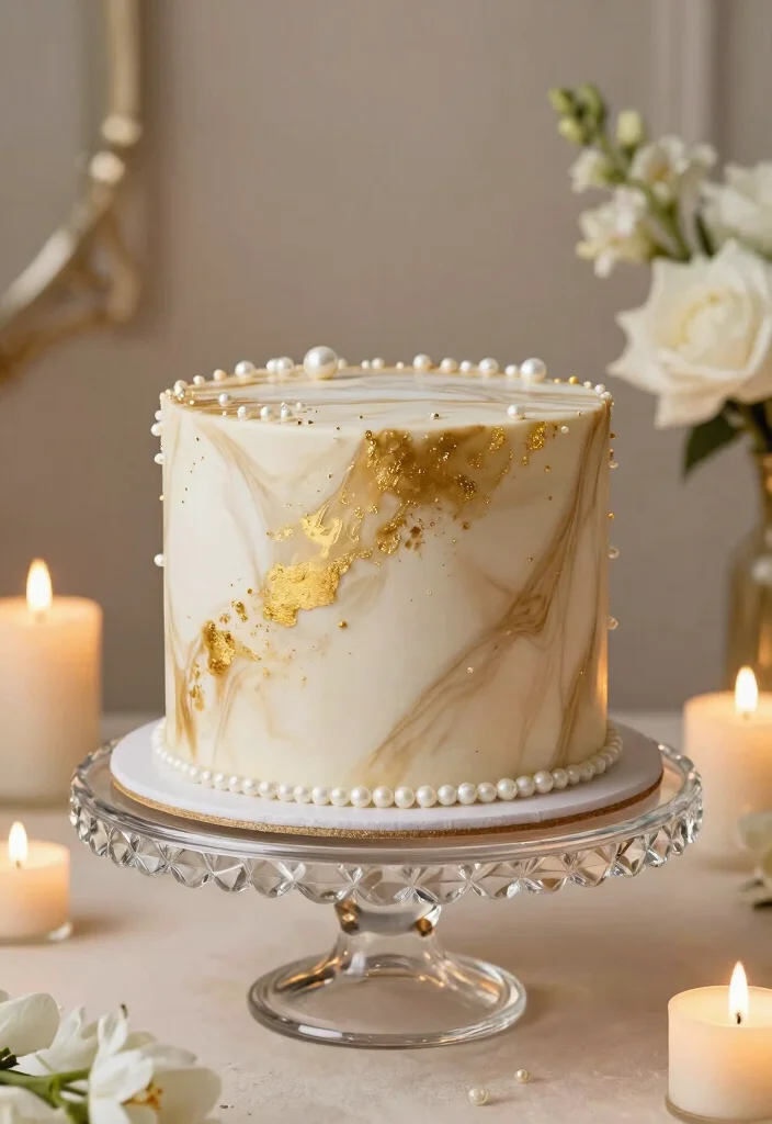 15 Christmas Cake Fondant Ideas: Elegant Holiday Designs - 3. Elegant Gold and White Marble Cake 1