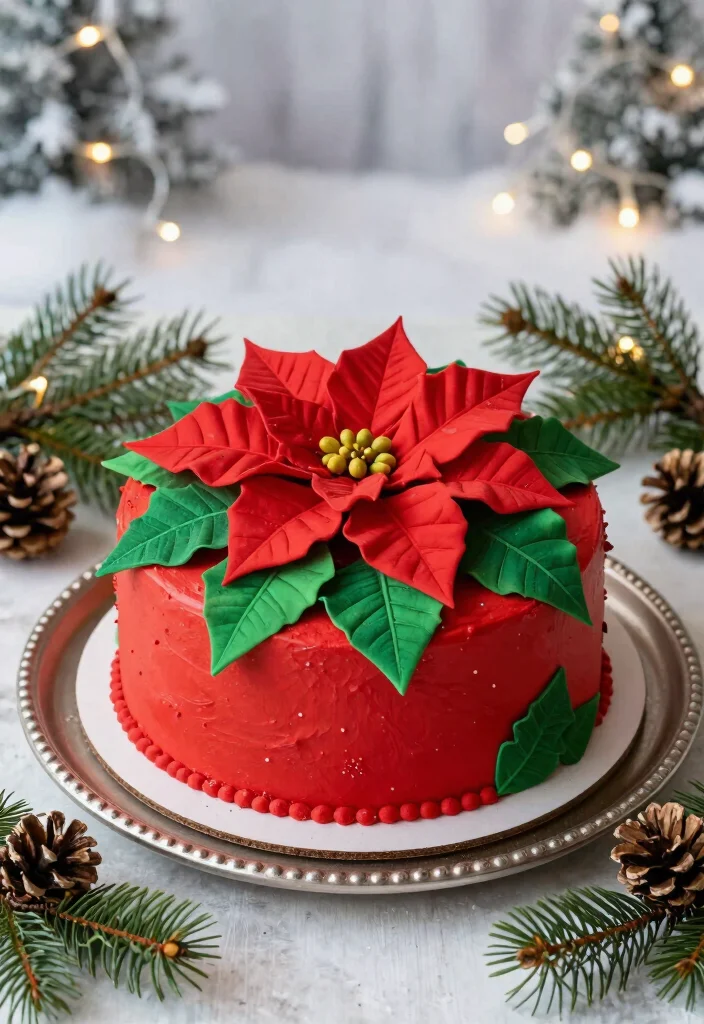 15 Christmas Cake Fondant Ideas: Elegant Holiday Designs - 4. Festive Poinsettia Cake 1