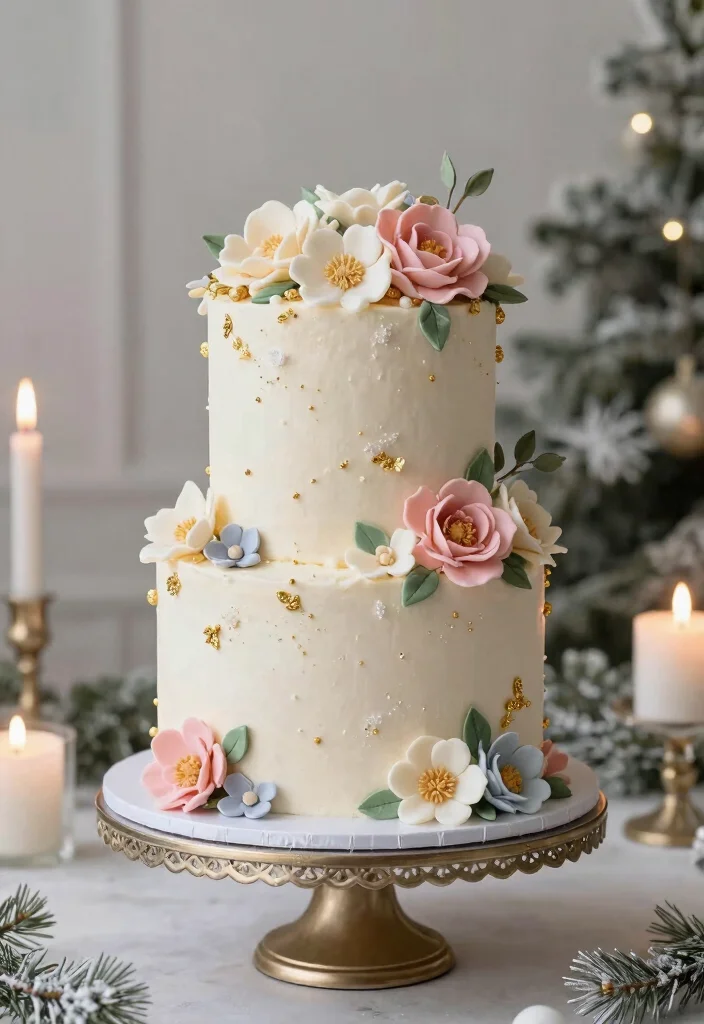 15 Christmas Cake Fondant Ideas: Elegant Holiday Designs - 6. Elegant Winter Floral Cake 1
