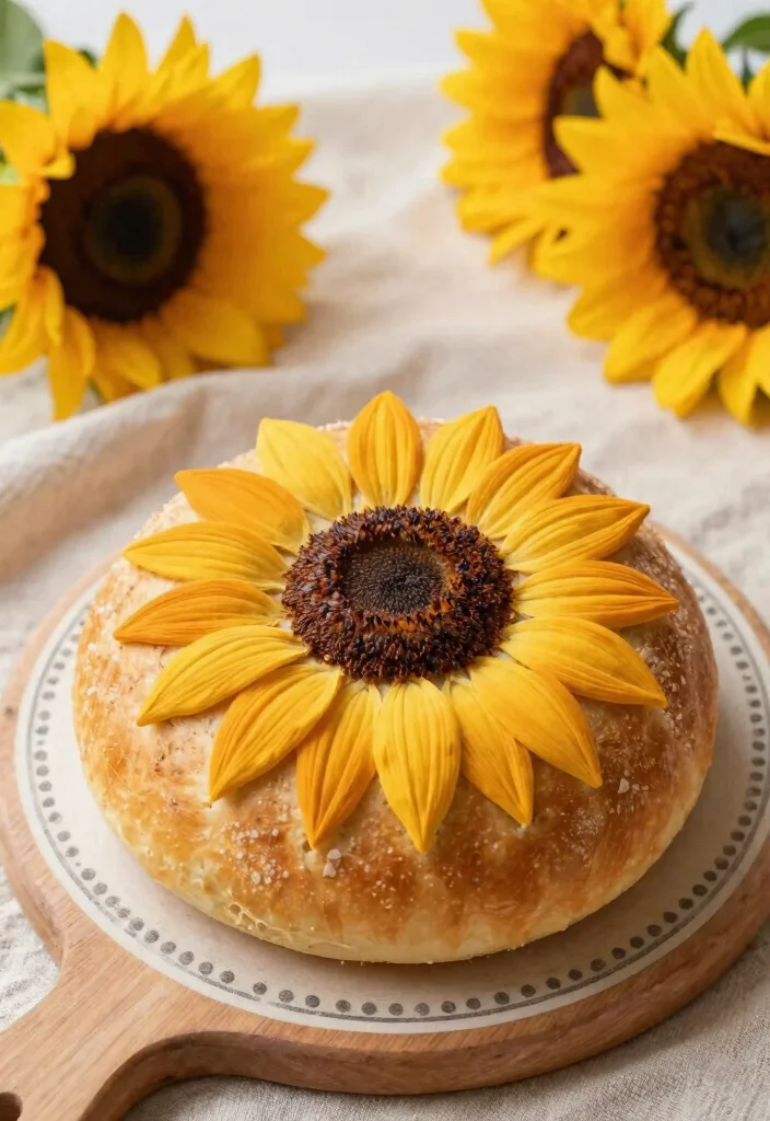 15 Sourdough Bread Art Ideas: Beautiful Scoring Designs - 13. Sunflower Design 1