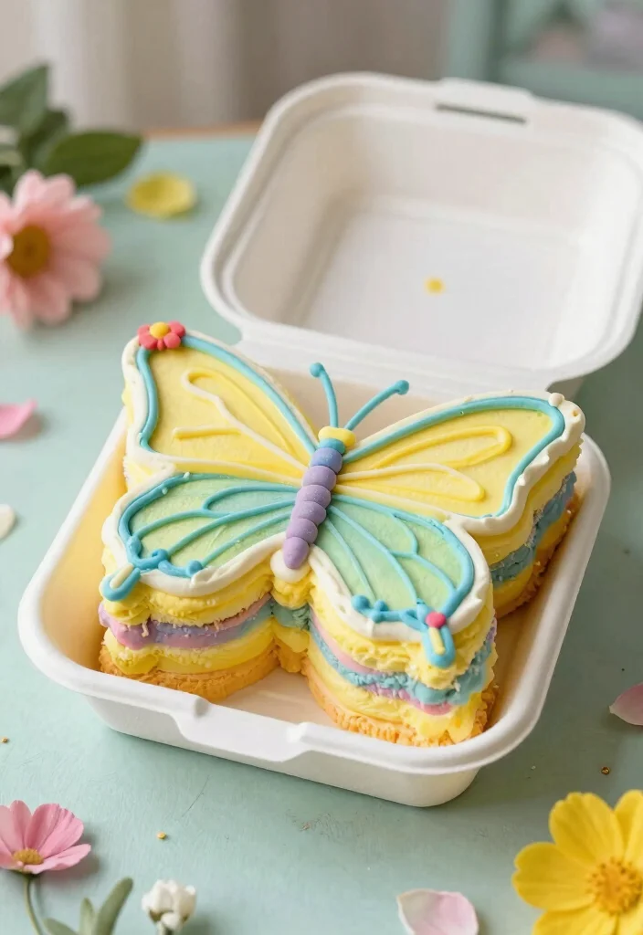 15 Yellow Bento Cake Ideas: Bright, Minimal, Cute Style - 12. Bright Butterfly Bento Cake 1