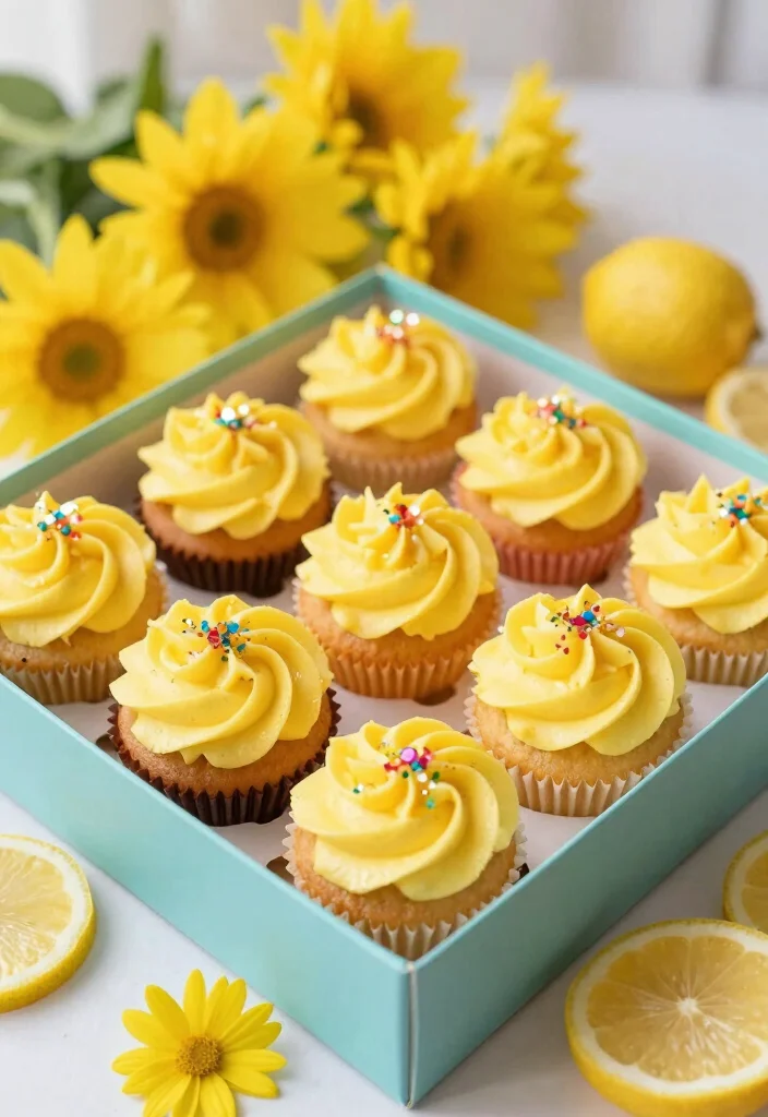 15 Yellow Bento Cake Ideas: Bright, Minimal, Cute Style - 2. Sunshine Cupcake Bento 1