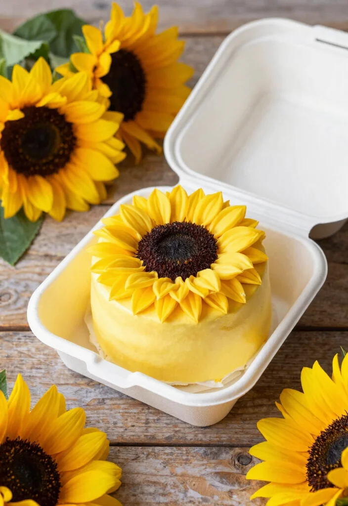 15 Yellow Bento Cake Ideas: Bright, Minimal, Cute Style - 4. Sweet Sunflower Cake 1