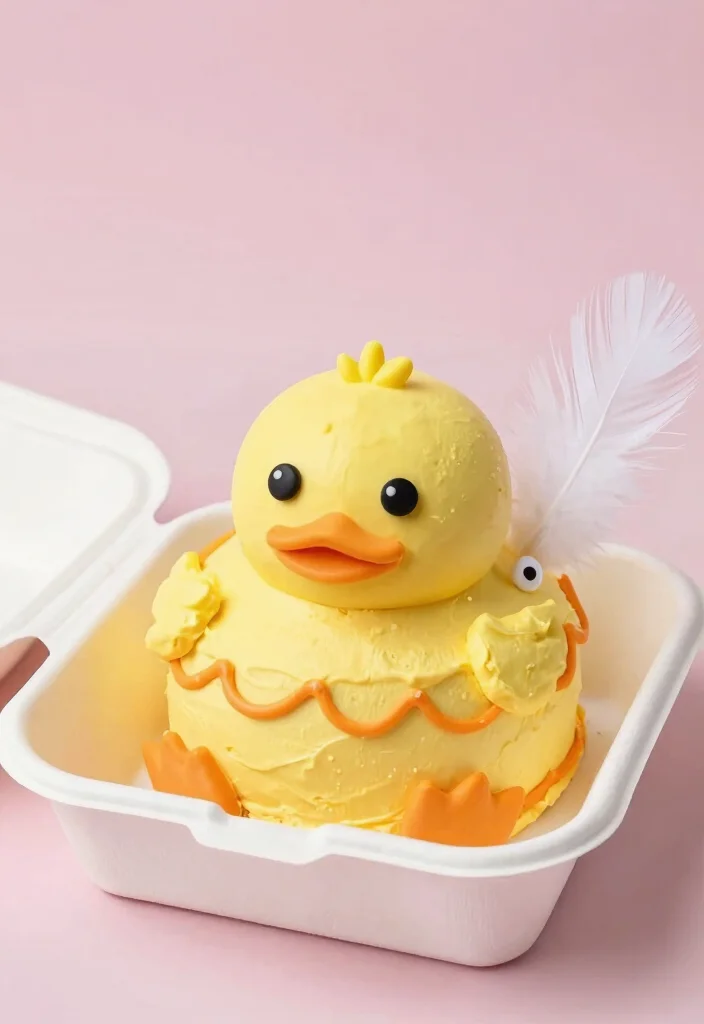 15 Yellow Bento Cake Ideas: Bright, Minimal, Cute Style - 5. Cheery Duckling Bento Cake 1