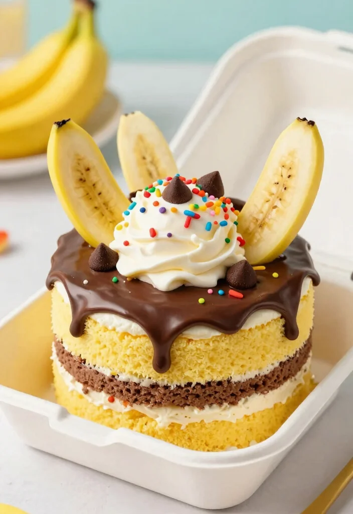 15 Yellow Bento Cake Ideas: Bright, Minimal, Cute Style - 6. Yummy Banana Split Bento Cake 1