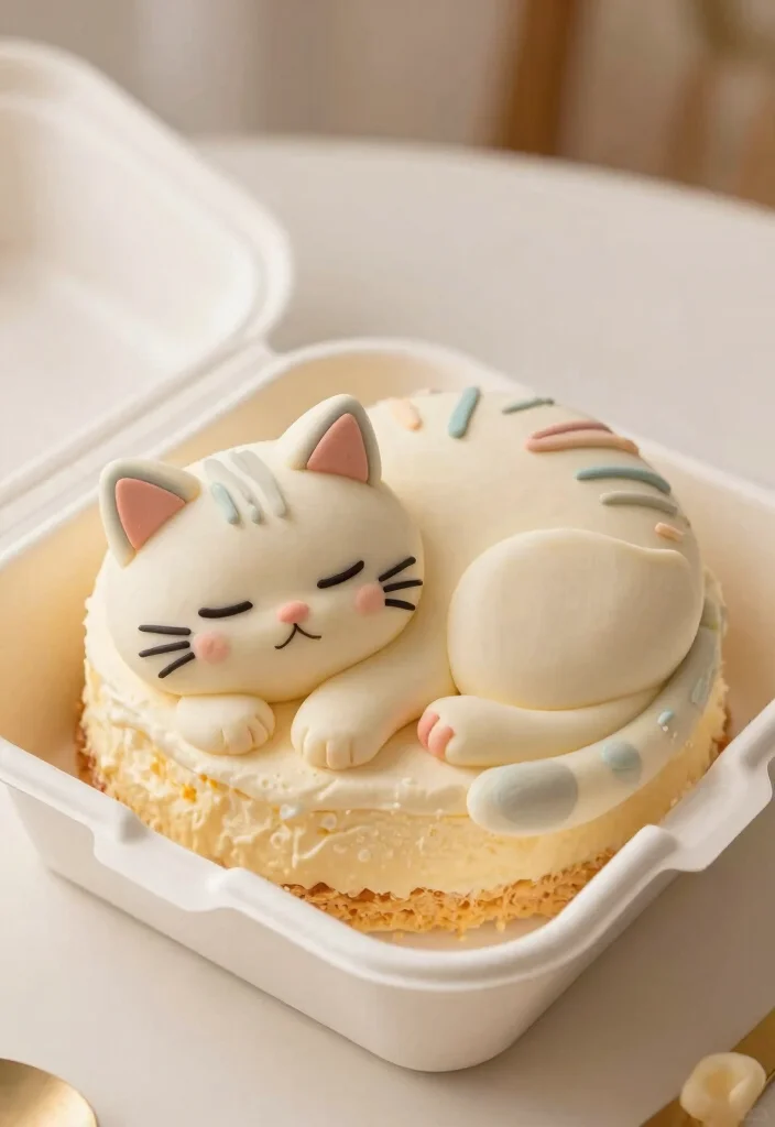 16 Bento Cake Cat Design Ideas Cute Playful Aesthetic - 10. Sleeping Cat Cake 1