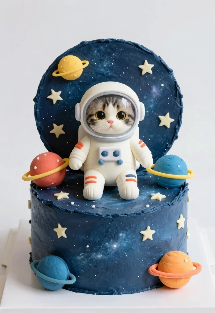 16 Bento Cake Cat Design Ideas Cute Playful Aesthetic - 15. Cat in Space Cake 1