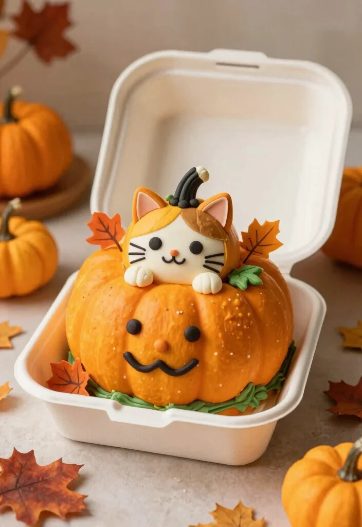 16 Bento Cake Cat Design Ideas Cute Playful Aesthetic - 16. Cat in a Pumpkin Cake 1