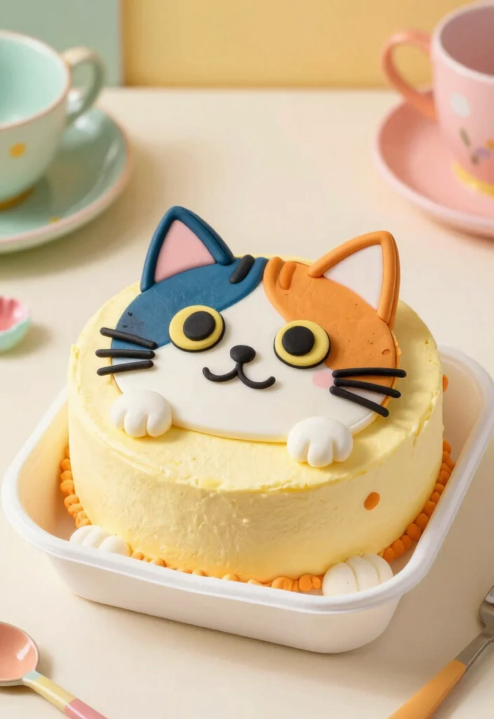 16 Bento Cake Cat Design Ideas Cute Playful Aesthetic - 3. Cartoon Cat Character Cake 1
