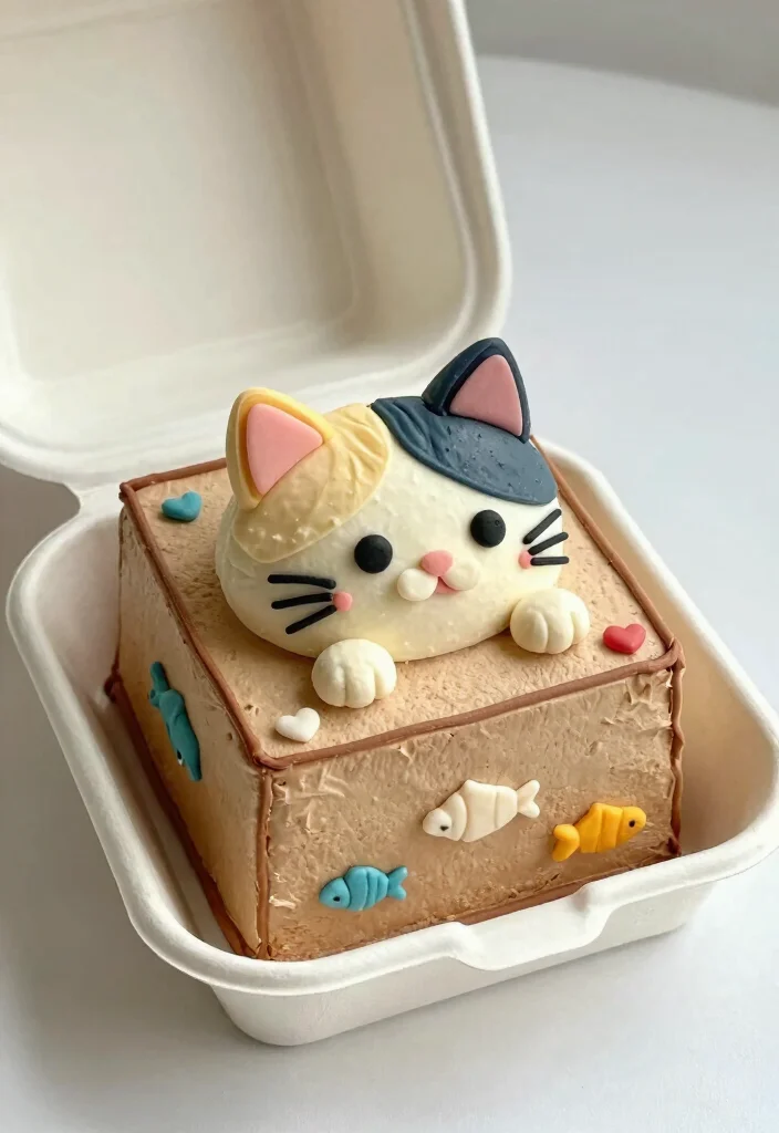 16 Bento Cake Cat Design Ideas Cute Playful Aesthetic - 8. Cat in a Box Cake 1
