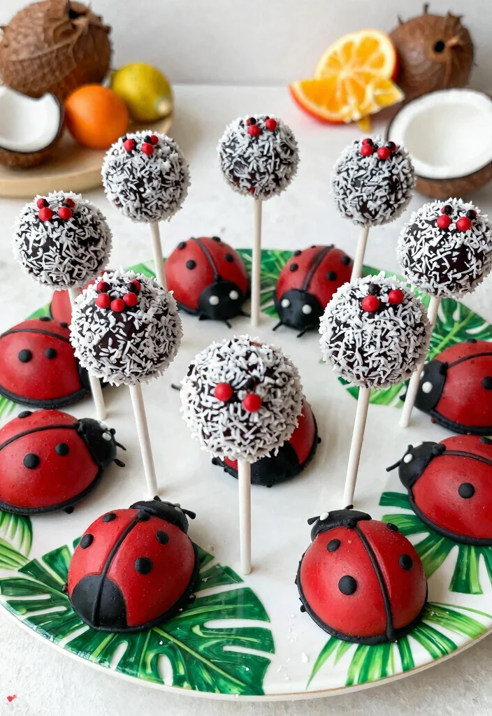 16 Ladybug Cake Pops Ideas: Cute Cartoon Treats - 11. Ladybug Cake Pops with Coconut Flakes 1