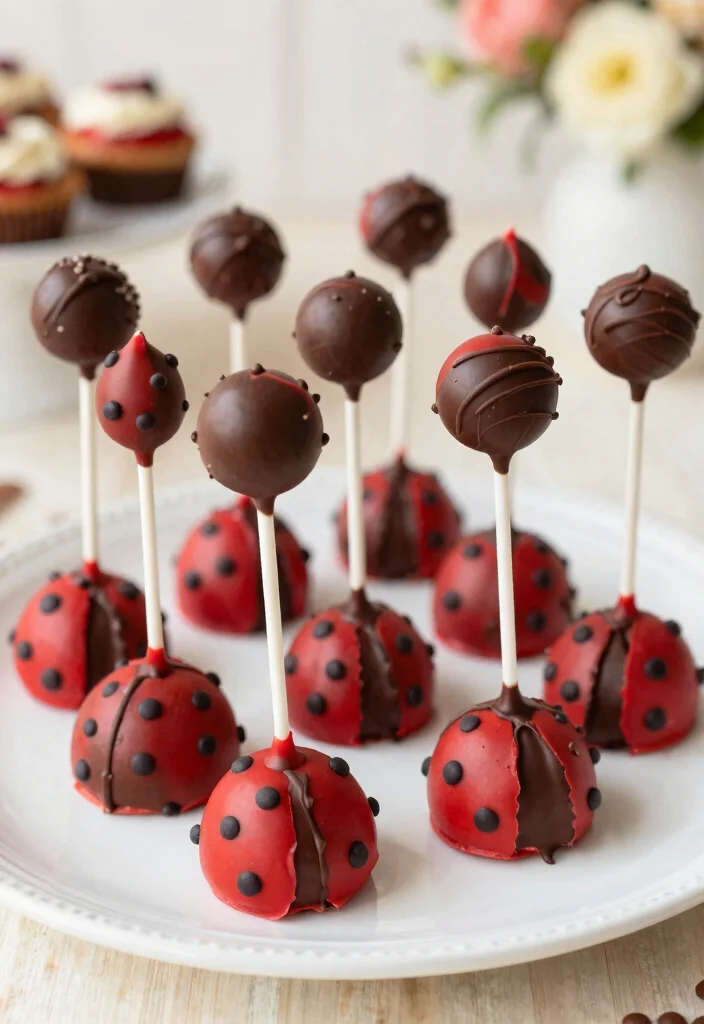 16 Ladybug Cake Pops Ideas: Cute Cartoon Treats - 5. Ladybug Cake Pops with Chocolate Drizzle 1