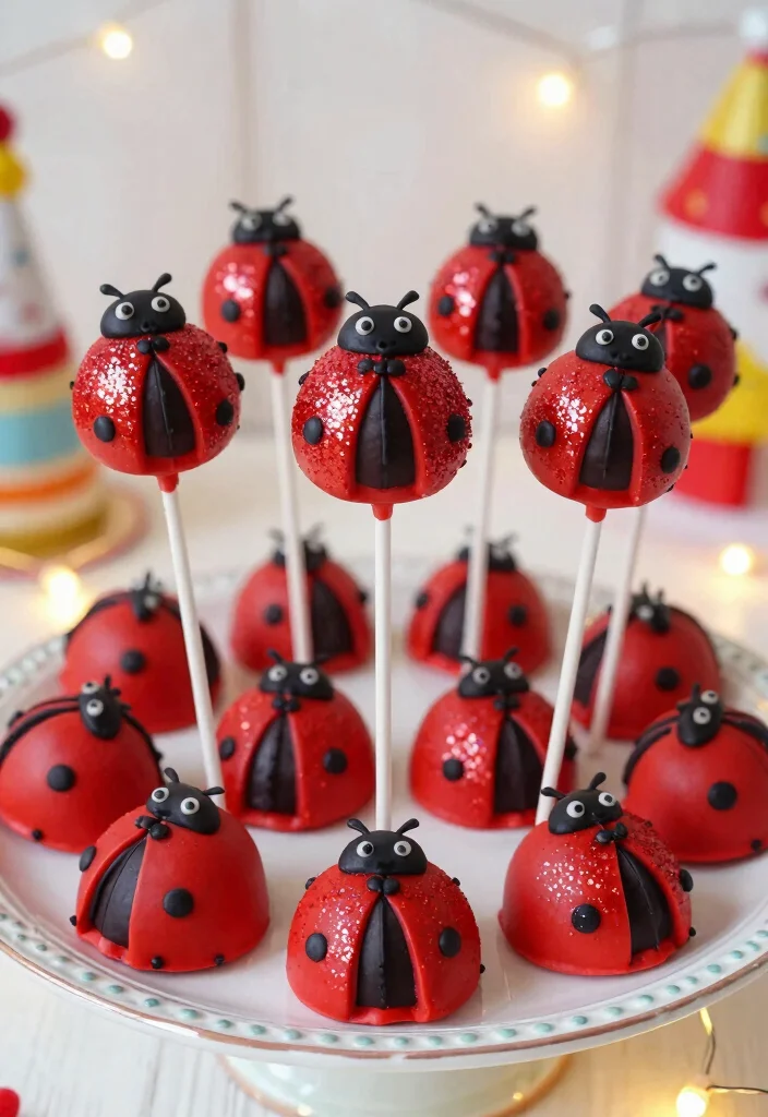 16 Ladybug Cake Pops Ideas: Cute Cartoon Treats - 8. Ladybug Cake Pops with Edible Glitter 1