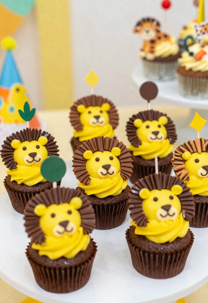16 Lion Birthday Cake Ideas for a Cute Wild Celebration - 13. Chocolate Lion Cupcakes 1