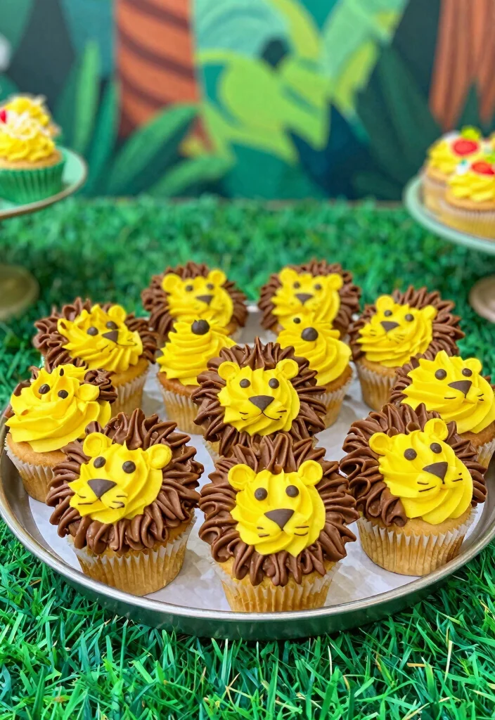 16 Lion Birthday Cake Ideas for a Cute Wild Celebration - 2. Lion Safari Cupcakes 1