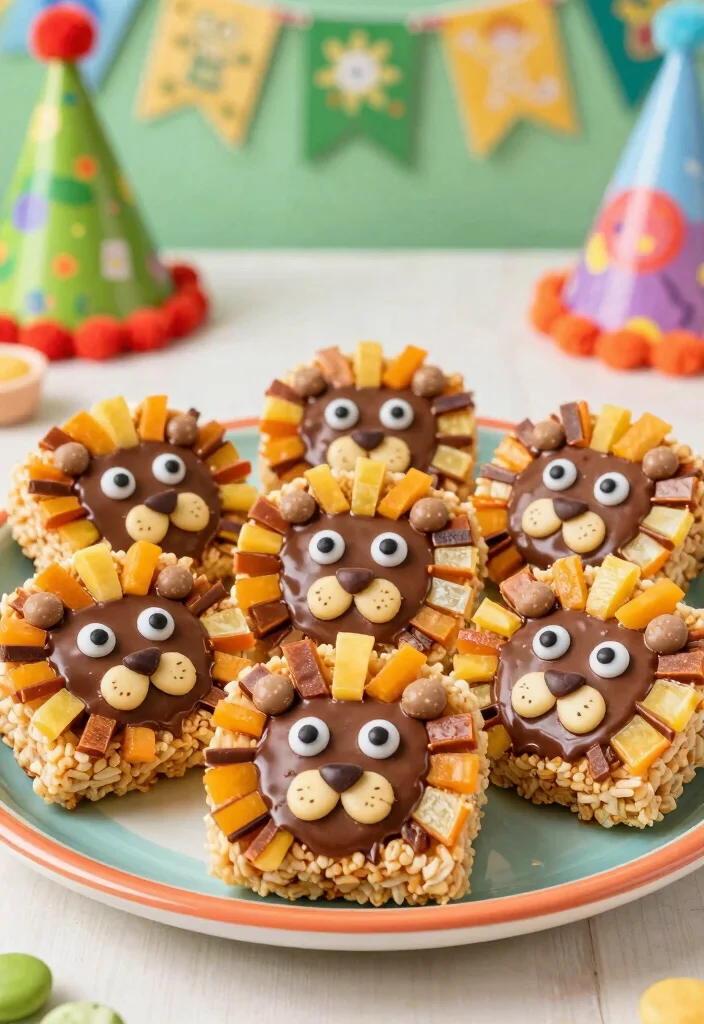 16 Lion Birthday Cake Ideas for a Cute Wild Celebration - 7. Lion Face Rice Krispie Treats 1