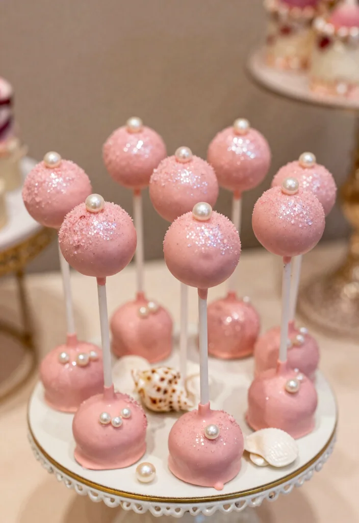 16 Little Mermaid Cake Pops Ideas Under the Sea Theme - 11. Pink Pearl Pops 1