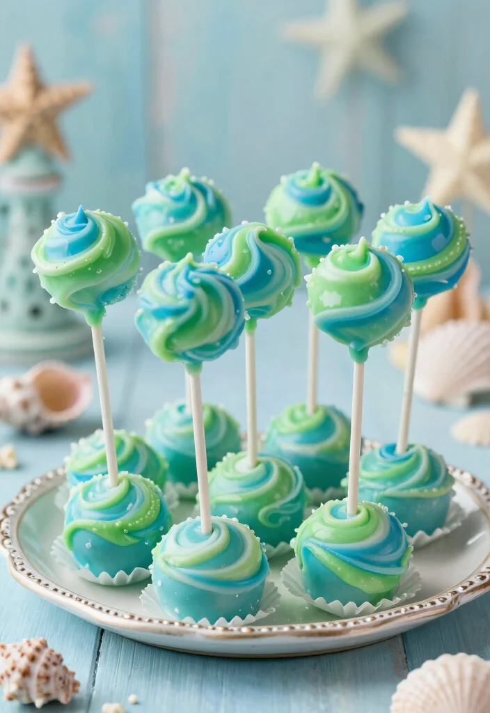 16 Little Mermaid Cake Pops Ideas Under the Sea Theme - 16. Magical Seafoam Pops 1