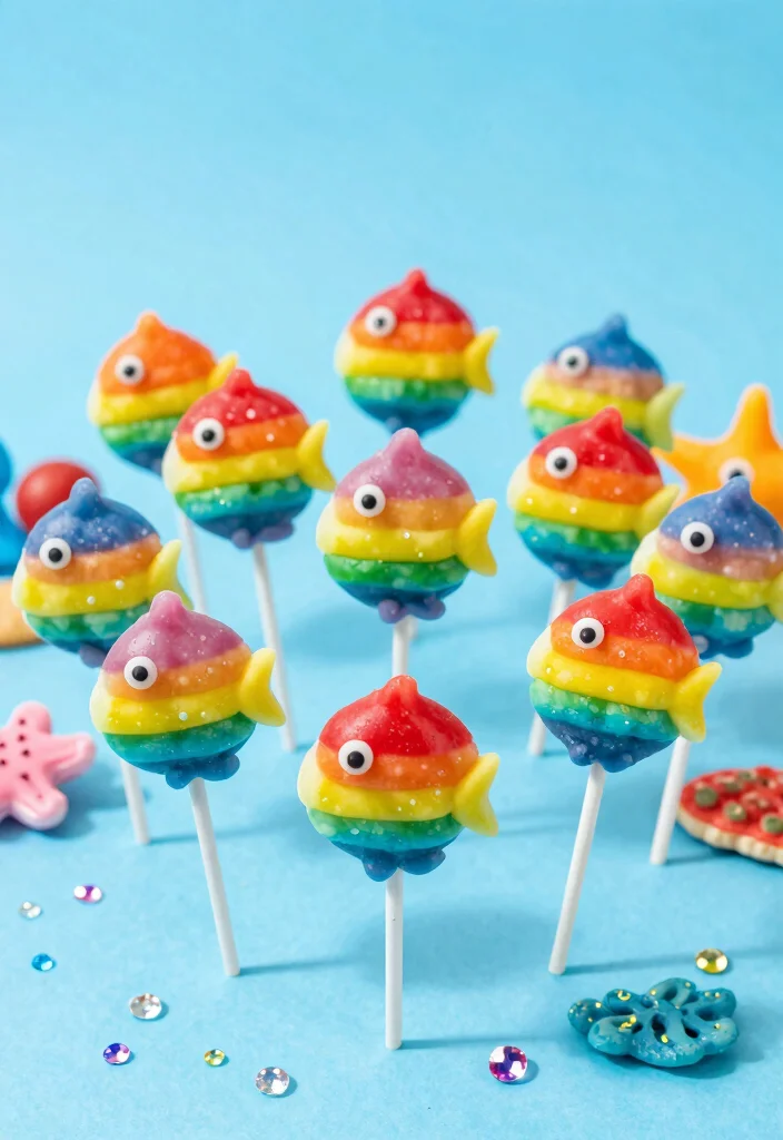 16 Little Mermaid Cake Pops Ideas Under the Sea Theme - 9. Rainbow Fish Pops 1