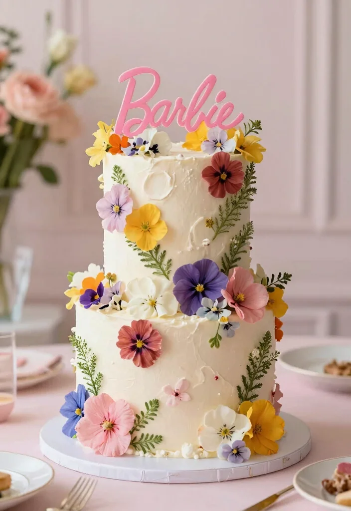 16 Princess Barbie Cake Ideas: Magical Fairytale Designs - 10. Barbie Floral Cake 1