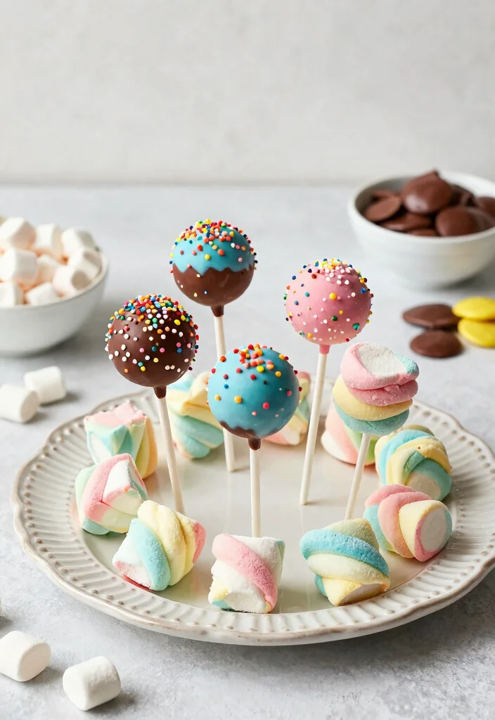 16 Rainbow Cake Pops Ideas for Bright Colorful Desserts - 12. Rainbow Marshmallow Cake Pops 1